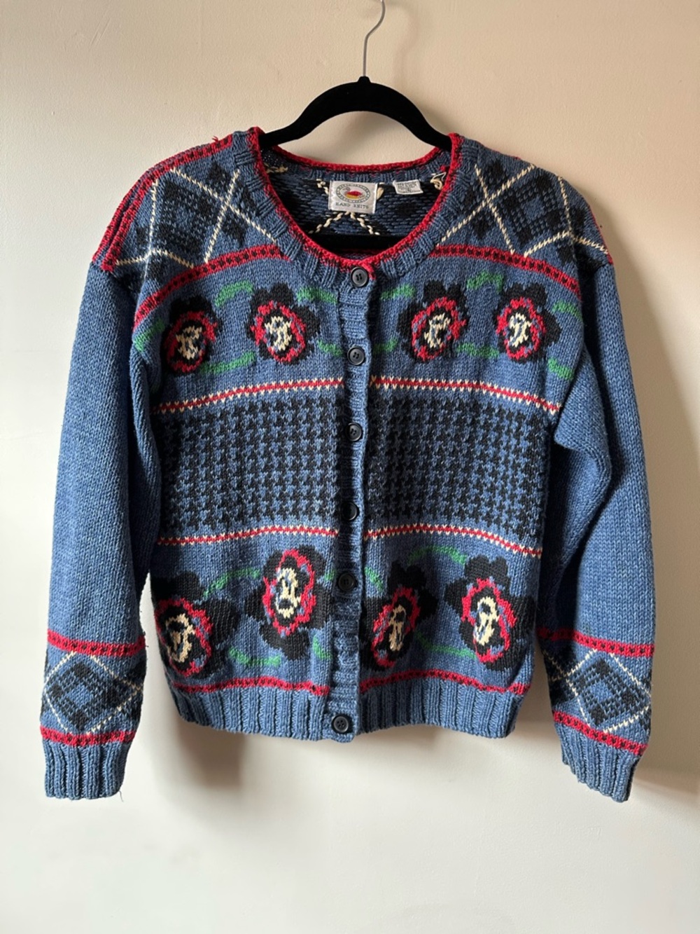 Vintage 90s Marsh Landing Hand Knit Ramie Cotton Thick Button Up Sweater
